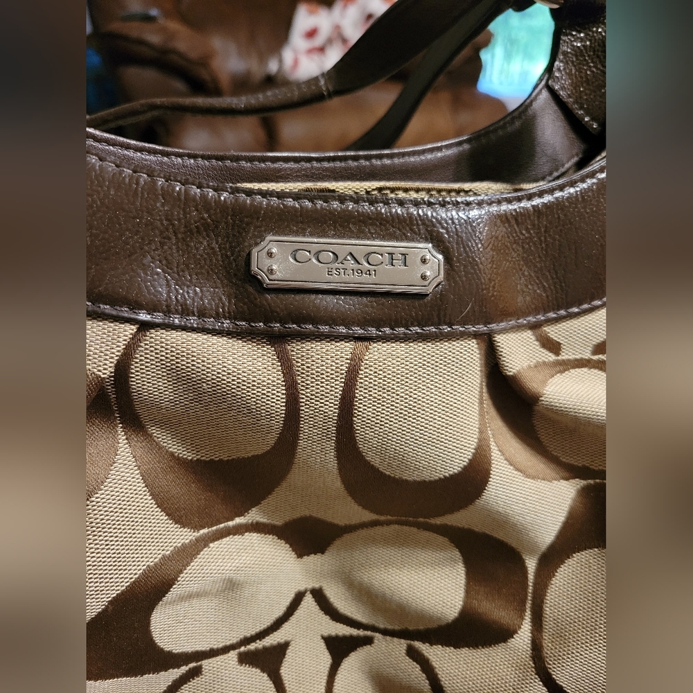 Classic Coach Brown/Tan Signature Canvas Purse, boho bag